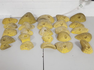 Thumbnail image of Lot of 25 Yellow Bouldering / Rock Climbing Grips Hand / Foot - No Bolts
