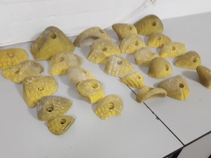 Thumbnail image of Lot of 25 Yellow Bouldering / Rock Climbing Grips Hand / Foot - No Bolts