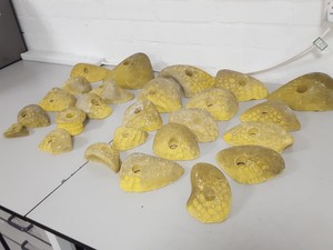Thumbnail image of Lot of 25 Yellow Bouldering / Rock Climbing Grips Hand / Foot - No Bolts