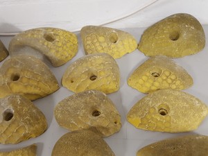 Thumbnail image of Lot of 25 Yellow Bouldering / Rock Climbing Grips Hand / Foot - No Bolts