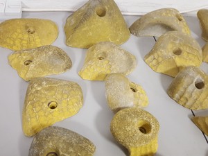 Thumbnail image of Lot of 25 Yellow Bouldering / Rock Climbing Grips Hand / Foot - No Bolts