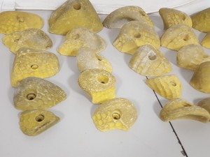 Thumbnail image of Lot of 25 Yellow Bouldering / Rock Climbing Grips Hand / Foot - No Bolts