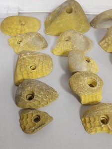 Thumbnail image of Lot of 25 Yellow Bouldering / Rock Climbing Grips Hand / Foot - No Bolts
