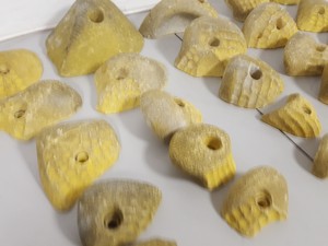 Thumbnail image of Lot of 25 Yellow Bouldering / Rock Climbing Grips Hand / Foot - No Bolts