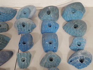 Thumbnail image of Lot of 38 Blue Bouldering / Rock Climbing Grips Hand / Foot - No Bolts