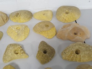 Thumbnail image of Lot of 21 Yellow Bouldering / Rock Climbing Grips Hand / Foot - No Bolts