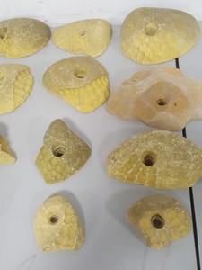 Thumbnail image of Lot of 21 Yellow Bouldering / Rock Climbing Grips Hand / Foot - No Bolts