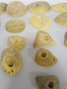 Thumbnail image of Lot of 21 Yellow Bouldering / Rock Climbing Grips Hand / Foot - No Bolts