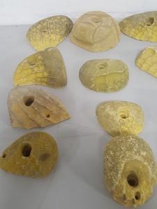 Thumbnail image of Lot of 21 Yellow Bouldering / Rock Climbing Grips Hand / Foot - No Bolts