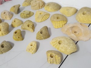 Thumbnail image of Lot of 21 Yellow Bouldering / Rock Climbing Grips Hand / Foot - No Bolts