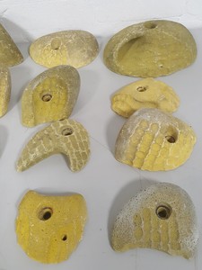 Thumbnail image of Lot of 20 Yellow Bouldering / Rock Climbing Grips Hand / Foot - No Bolts