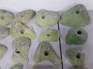 Thumbnail image of Lot of 34 Green Bouldering / Rock Climbing Grips Hand / Foot - No Bolts