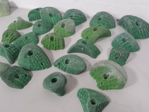 Thumbnail image of Lot of 25 Green Bouldering / Rock Climbing Grips Hand / Foot - No Bolts