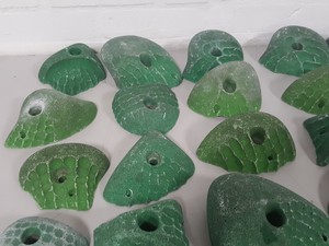 Thumbnail image of Lot of 25 Green Bouldering / Rock Climbing Grips Hand / Foot - No Bolts