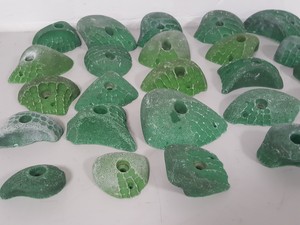 Thumbnail image of Lot of 25 Green Bouldering / Rock Climbing Grips Hand / Foot - No Bolts