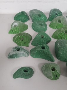 Thumbnail image of Lot of 25 Green Bouldering / Rock Climbing Grips Hand / Foot - No Bolts