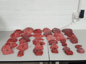 Thumbnail image of Lot of 36 Red Bouldering / Rock Climbing Grips Hand / Foot - No Bolts