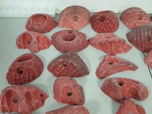 Thumbnail image of Lot of 36 Red Bouldering / Rock Climbing Grips Hand / Foot - No Bolts