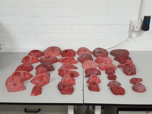 Thumbnail image of Lot of 36 Red Bouldering / Rock Climbing Grips Hand / Foot - No Bolts