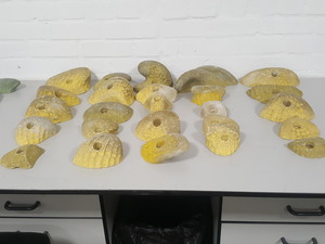 Thumbnail image of Lot of 25 Yellow Bouldering / Rock Climbing Grips Hand / Foot - No Bolts