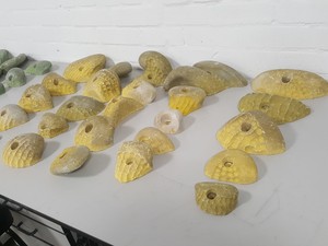 Thumbnail image of Lot of 25 Yellow Bouldering / Rock Climbing Grips Hand / Foot - No Bolts