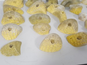 Thumbnail image of Lot of 25 Yellow Bouldering / Rock Climbing Grips Hand / Foot - No Bolts