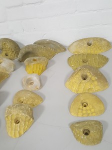 Thumbnail image of Lot of 25 Yellow Bouldering / Rock Climbing Grips Hand / Foot - No Bolts