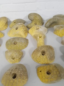 Thumbnail image of Lot of 25 Yellow Bouldering / Rock Climbing Grips Hand / Foot - No Bolts