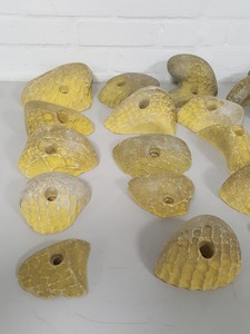 Thumbnail image of Lot of 25 Yellow Bouldering / Rock Climbing Grips Hand / Foot - No Bolts