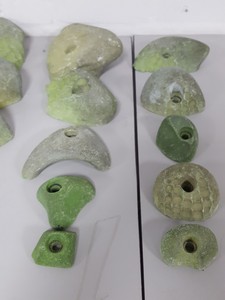Thumbnail image of Lot of 25 Green Bouldering / Rock Climbing Grips Hand / Foot - No Bolts