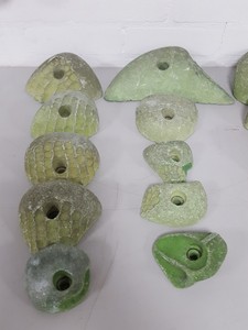 Thumbnail image of Lot of 25 Green Bouldering / Rock Climbing Grips Hand / Foot - No Bolts