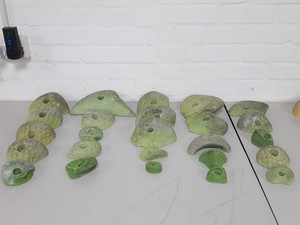 Thumbnail image of Lot of 25 Green Bouldering / Rock Climbing Grips Hand / Foot - No Bolts