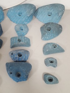 Thumbnail image of Lot of 25 Blue Bouldering / Rock Climbing Grips Hand / Foot - No Bolts