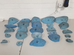 Thumbnail image of Lot of 25 Blue Bouldering / Rock Climbing Grips Hand / Foot - No Bolts