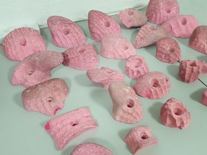 Thumbnail image of Lot of 25 Pink Bouldering / Rock Climbing Grips Hand / Foot - No Bolts