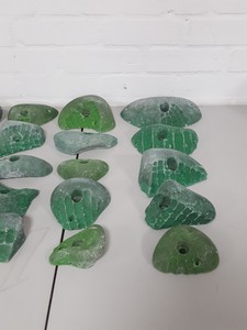 Thumbnail image of Lot of 25 Green Bouldering / Rock Climbing Grips Hand / Foot - No Bolts