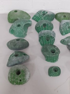 Thumbnail image of Lot of 25 Green Bouldering / Rock Climbing Grips Hand / Foot - No Bolts