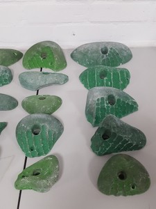 Thumbnail image of Lot of 25 Green Bouldering / Rock Climbing Grips Hand / Foot - No Bolts