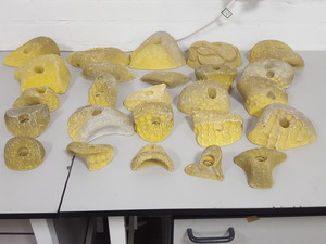 Thumbnail image of Lot of 25 Yellow Bouldering / Rock Climbing Grips Hand / Foot - No Bolts
