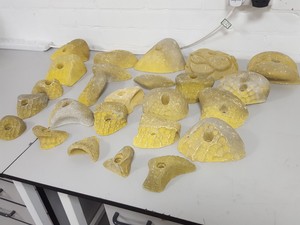 Thumbnail image of Lot of 25 Yellow Bouldering / Rock Climbing Grips Hand / Foot - No Bolts