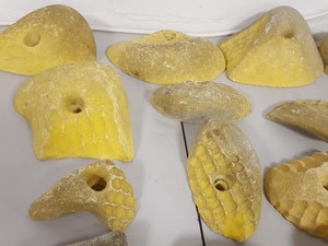 Thumbnail image of Lot of 25 Yellow Bouldering / Rock Climbing Grips Hand / Foot - No Bolts