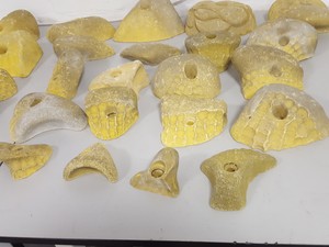 Thumbnail image of Lot of 25 Yellow Bouldering / Rock Climbing Grips Hand / Foot - No Bolts