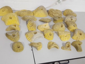 Thumbnail image of Lot of 25 Yellow Bouldering / Rock Climbing Grips Hand / Foot - No Bolts
