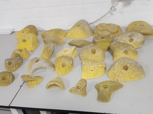 Thumbnail image of Lot of 25 Yellow Bouldering / Rock Climbing Grips Hand / Foot - No Bolts