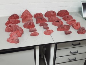 Thumbnail image of Lot of 25 Red Bouldering / Rock Climbing Grips Hand / Foot - No Bolts