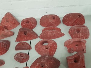Thumbnail image of Lot of 25 Red Bouldering / Rock Climbing Grips Hand / Foot - No Bolts