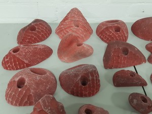 Thumbnail image of Lot of 25 Red Bouldering / Rock Climbing Grips Hand / Foot - No Bolts