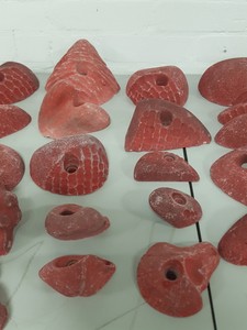 Thumbnail image of Lot of 25 Red Bouldering / Rock Climbing Grips Hand / Foot - No Bolts
