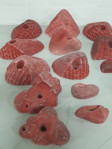 Thumbnail image of Lot of 25 Red Bouldering / Rock Climbing Grips Hand / Foot - No Bolts