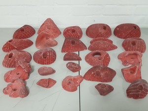 Thumbnail image of Lot of 25 Red Bouldering / Rock Climbing Grips Hand / Foot - No Bolts
